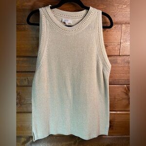 LOFT Women's Size XL 100% Cotton High Neck Cream Knit Sweater Tank